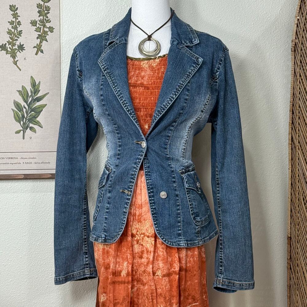 Vintage 90s Y2k Fitted Denim Jacket Coastal Cowgirl Grunge Rockstar Girlfriend M